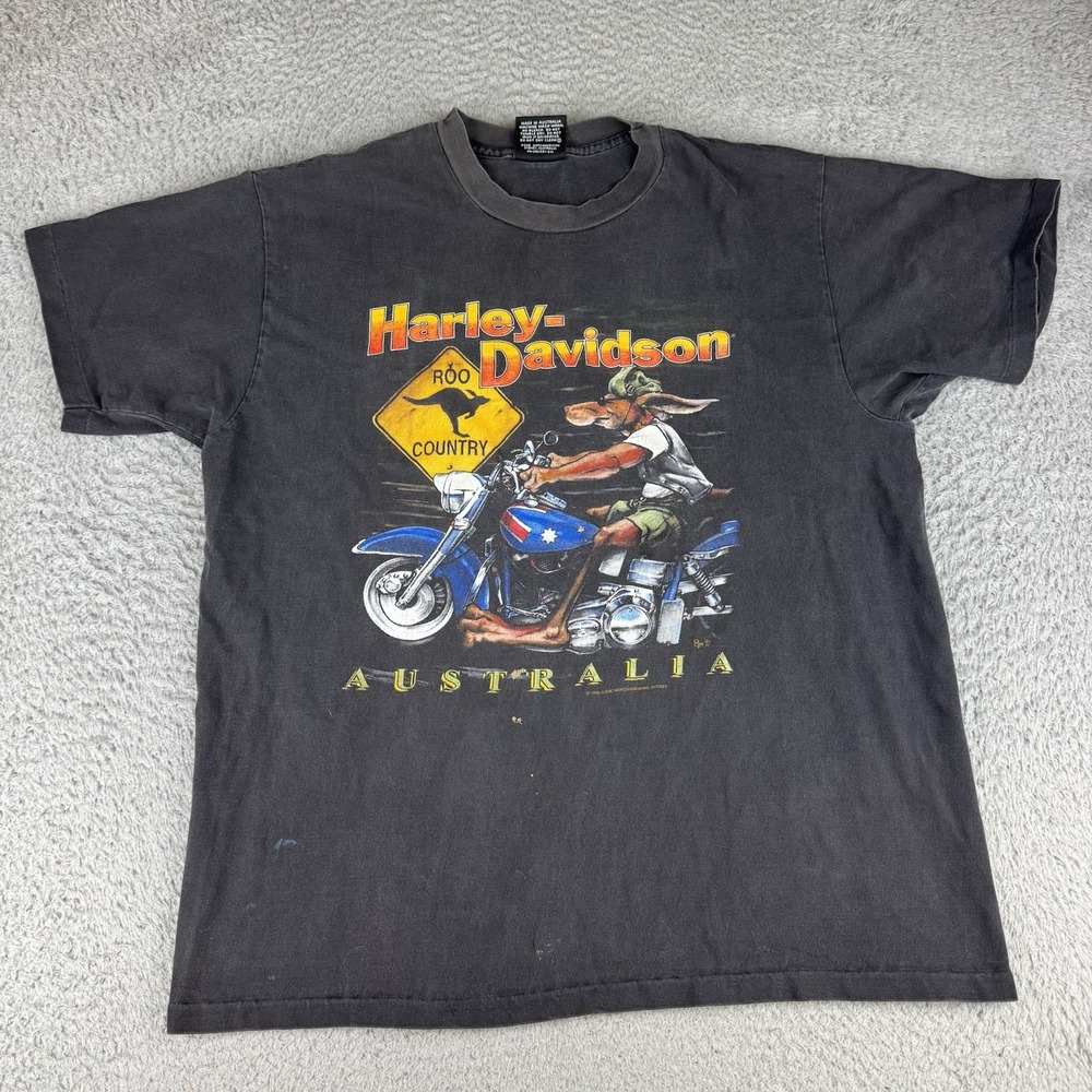 Vintage 90's 1992 Harley Davidson Australia Kangaroo Country T-Shirt Biker Large